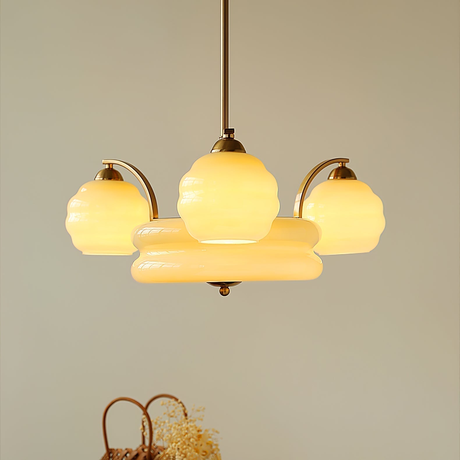 Mid Century Modern Art Deco Chandelier with Glass Globe Shades Vintage Electrolier Pendant Light