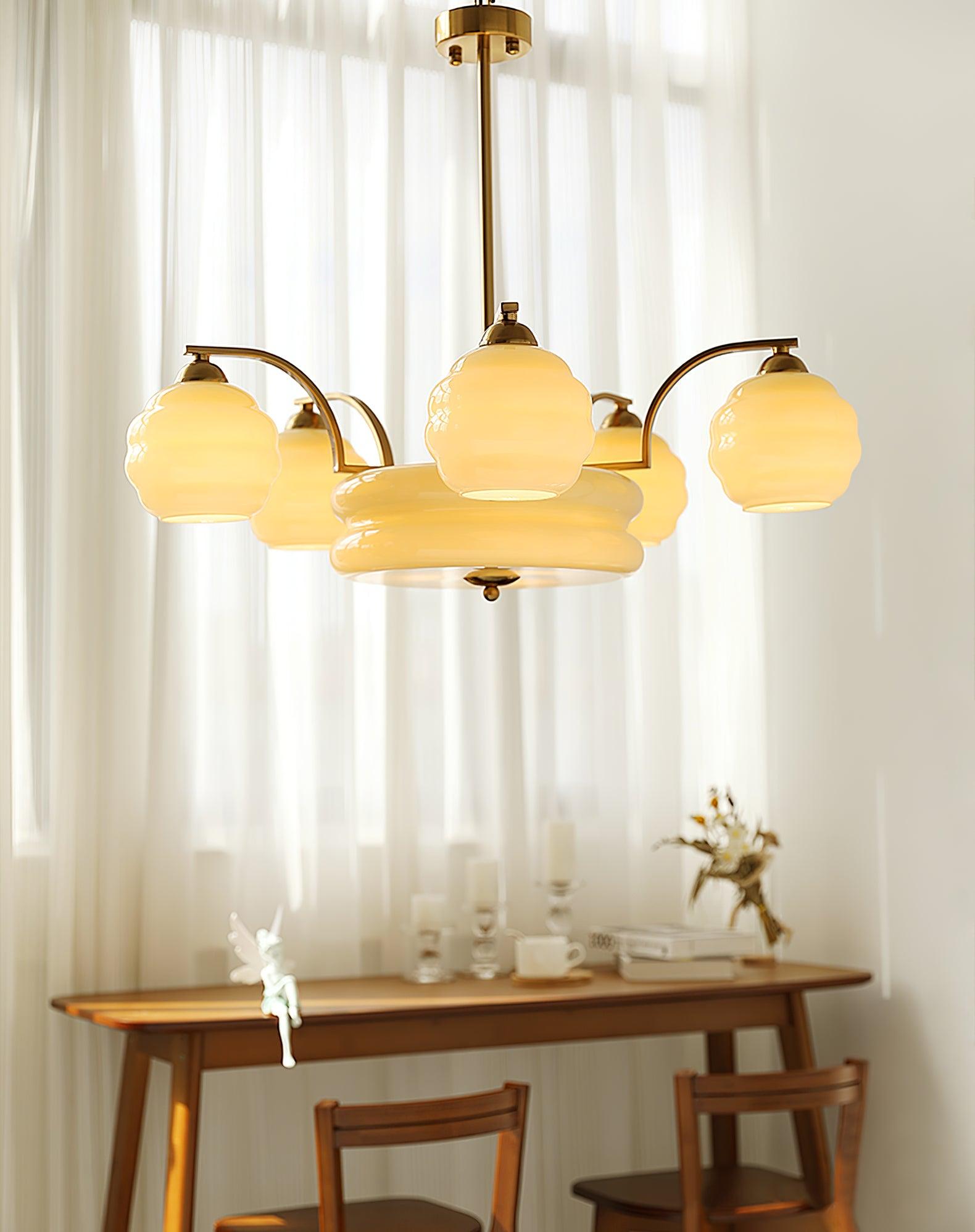 Mid Century Modern Art Deco Chandelier with Glass Globe Shades Vintage Electrolier Pendant Light