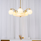 Mid Century Modern Art Deco Chandelier with Glass Globe Shades Vintage Electrolier Pendant Light