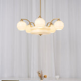 Mid Century Modern Art Deco Chandelier with Glass Globe Shades Vintage Electrolier Pendant Light