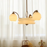 Mid Century Modern Art Deco Chandelier with Glass Globe Shades Vintage Electrolier Pendant Light