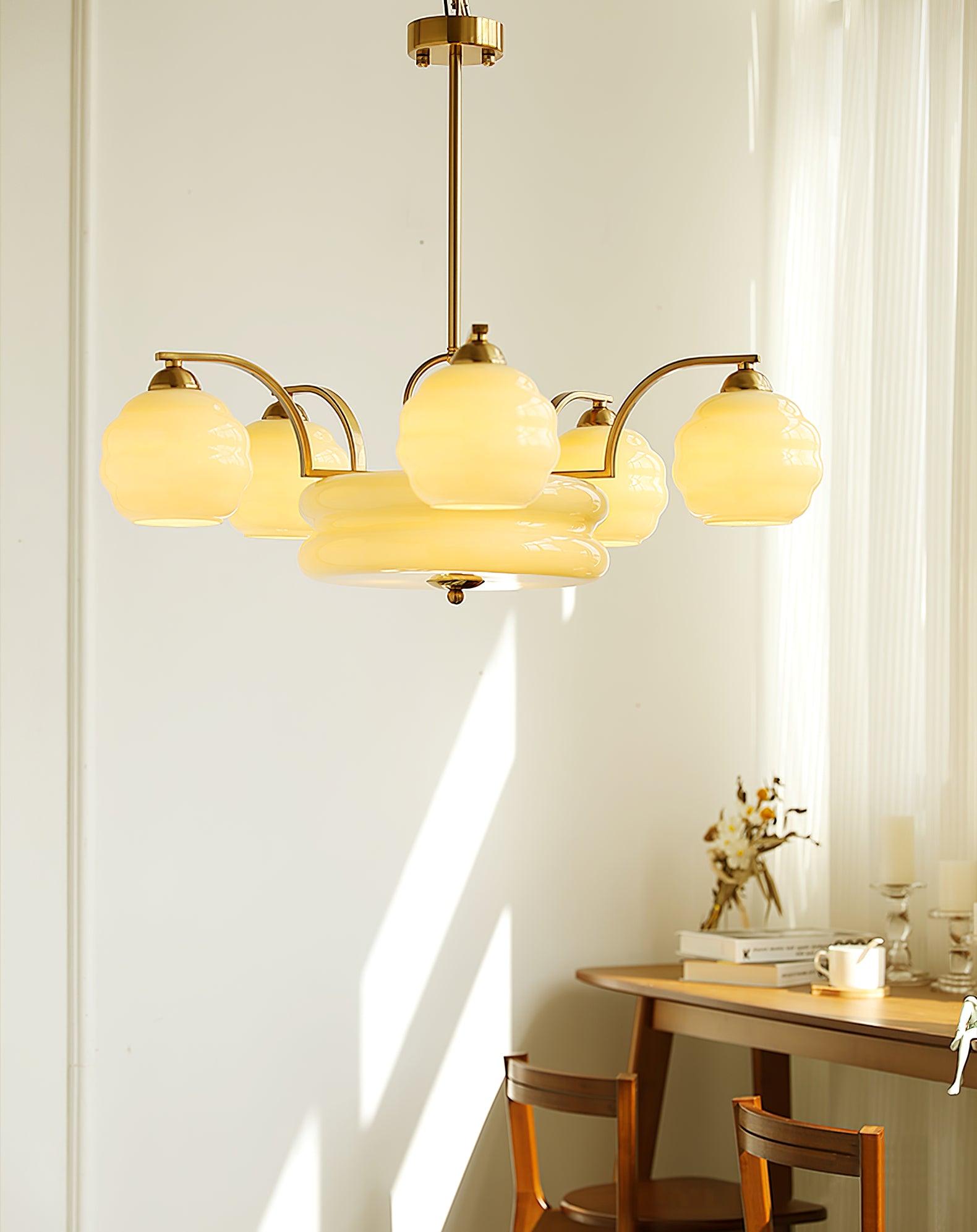 Mid Century Modern Art Deco Chandelier with Glass Globe Shades Vintage Electrolier Pendant Light