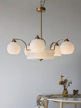 Mid Century Modern Art Deco Chandelier with Glass Globe Shades Vintage Electrolier Pendant Light