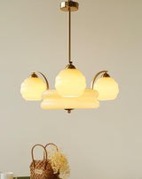 Mid Century Modern Art Deco Chandelier with Glass Globe Shades Vintage Electrolier Pendant Light