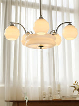 Mid Century Modern Art Deco Chandelier with Glass Globe Shades Vintage Electrolier Pendant Light