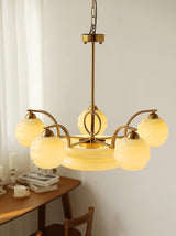 Mid Century Modern Art Deco Chandelier with Glass Globe Shades Vintage Electrolier Pendant Light