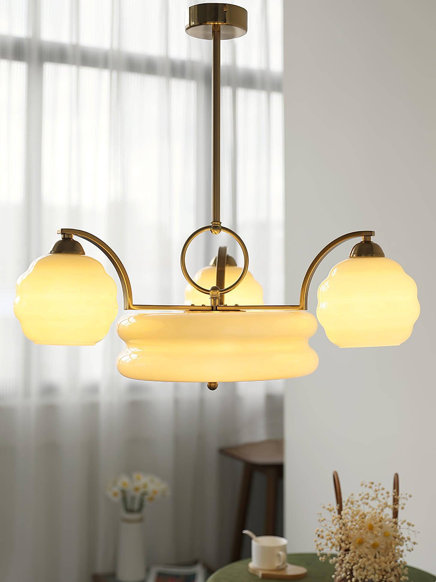 Mid Century Modern Art Deco Chandelier with Glass Globe Shades Vintage Electrolier Pendant Light