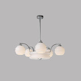 Mid Century Modern Art Deco Chandelier with Glass Globe Shades Vintage Electrolier Pendant Light