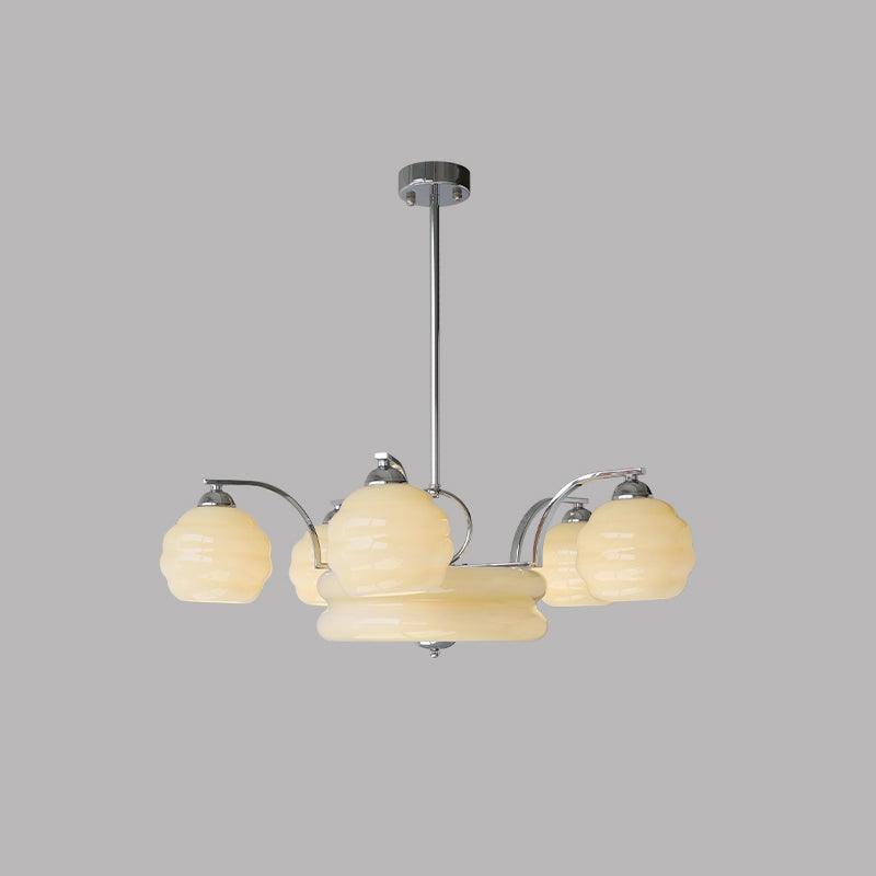 Mid Century Modern Art Deco Chandelier with Glass Globe Shades Vintage Electrolier Pendant Light