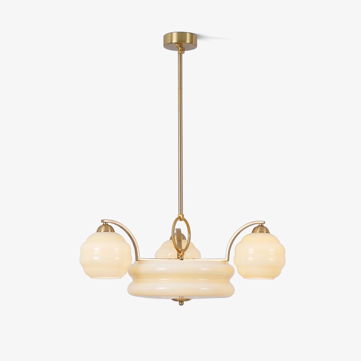 Mid Century Modern Art Deco Chandelier with Glass Globe Shades Vintage Electrolier Pendant Light