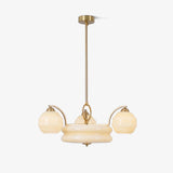Mid Century Modern Art Deco Chandelier with Glass Globe Shades Vintage Electrolier Pendant Light