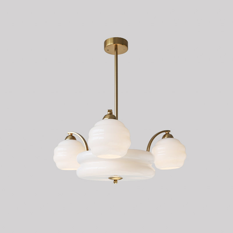 Mid Century Modern Art Deco Chandelier with Glass Globe Shades Vintage Electrolier Pendant Light