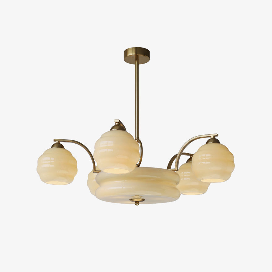 Mid Century Modern Art Deco Chandelier with Glass Globe Shades Vintage Electrolier Pendant Light