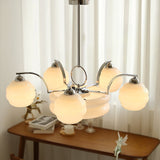 Mid Century Modern Art Deco Chandelier with Glass Globe Shades Vintage Electrolier Pendant Light