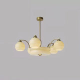 Mid Century Modern Art Deco Chandelier with Glass Globe Shades Vintage Electrolier Pendant Light