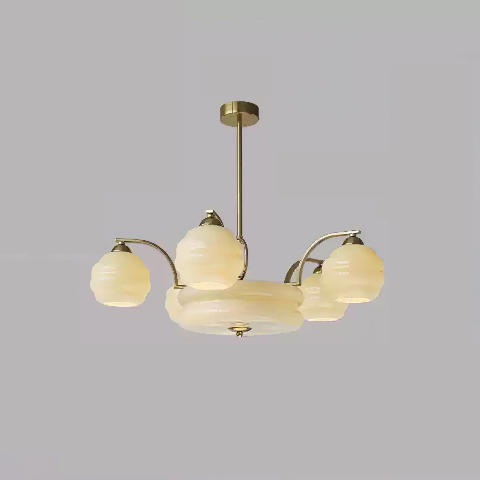 Mid Century Modern Art Deco Chandelier with Glass Globe Shades Vintage Electrolier Pendant Light
