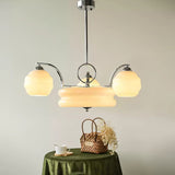Mid Century Modern Art Deco Chandelier with Glass Globe Shades Vintage Electrolier Pendant Light