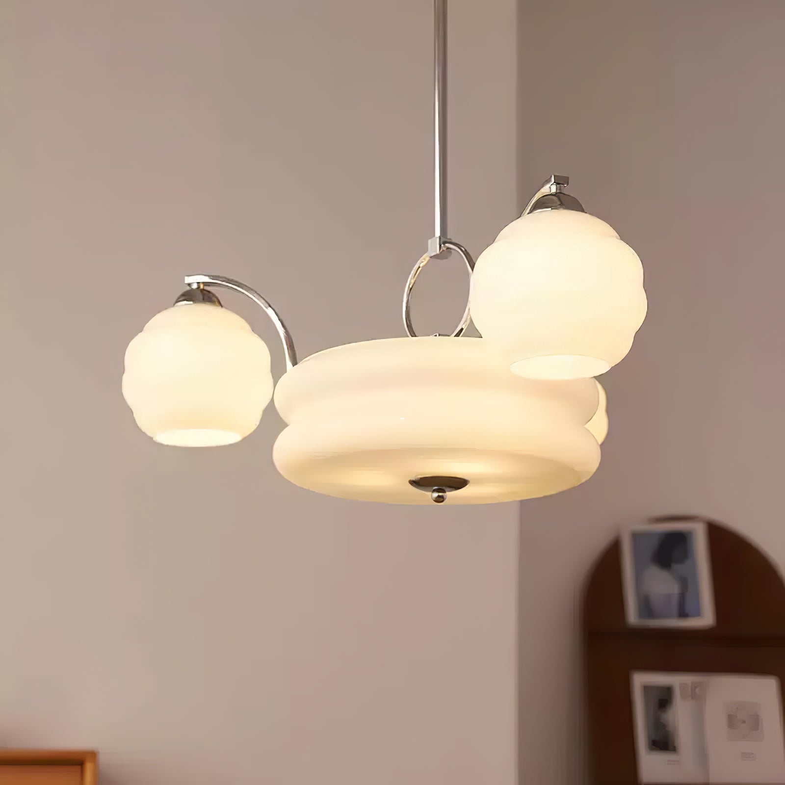 Mid Century Modern Art Deco Chandelier with Glass Globe Shades Vintage Electrolier Pendant Light
