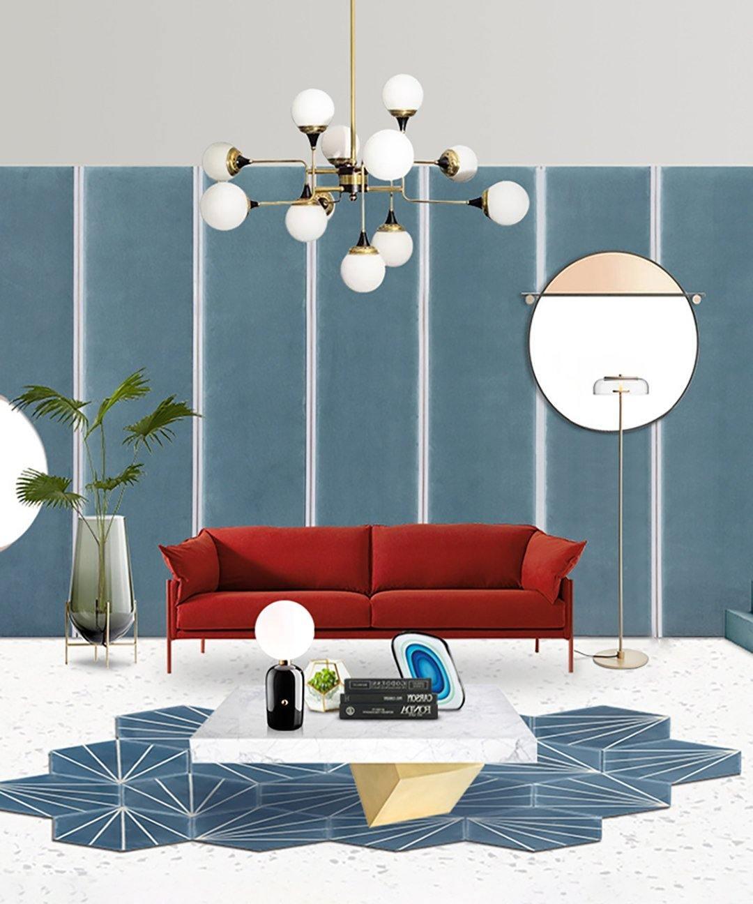Mid Century Modern Brass Chandelier with Blown White Glass Globes and Bent Arms