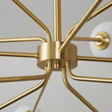Mid Century Modern Brass Crown Chandelier with White Glass Globe Shades for Indoor Lighting