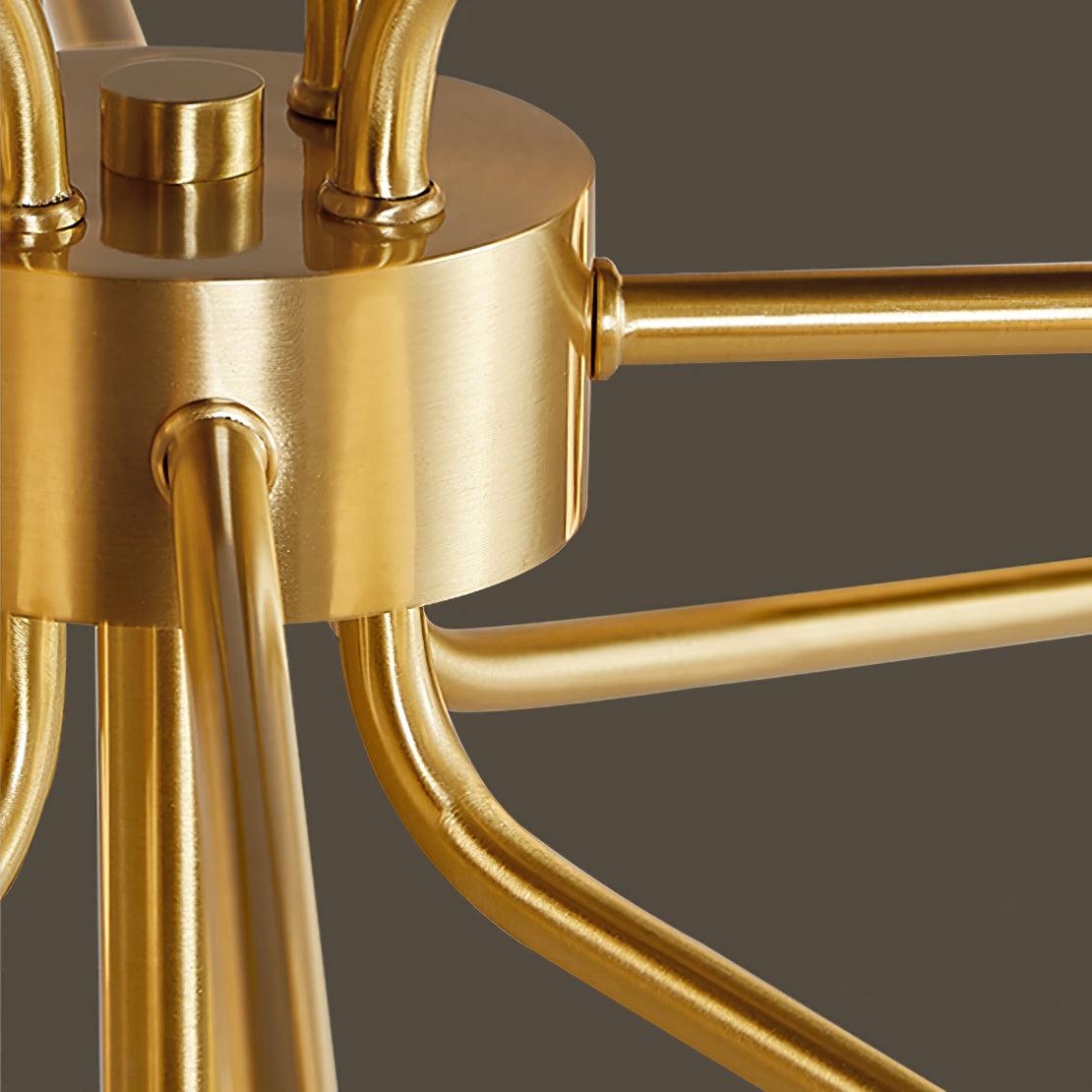Mid Century Modern Brass Crown Chandelier with White Glass Globe Shades for Indoor Lighting