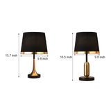 Mid Century Modern Brass Table Lamp with Fabric Shade and Black Metal Base for Bedside or Office