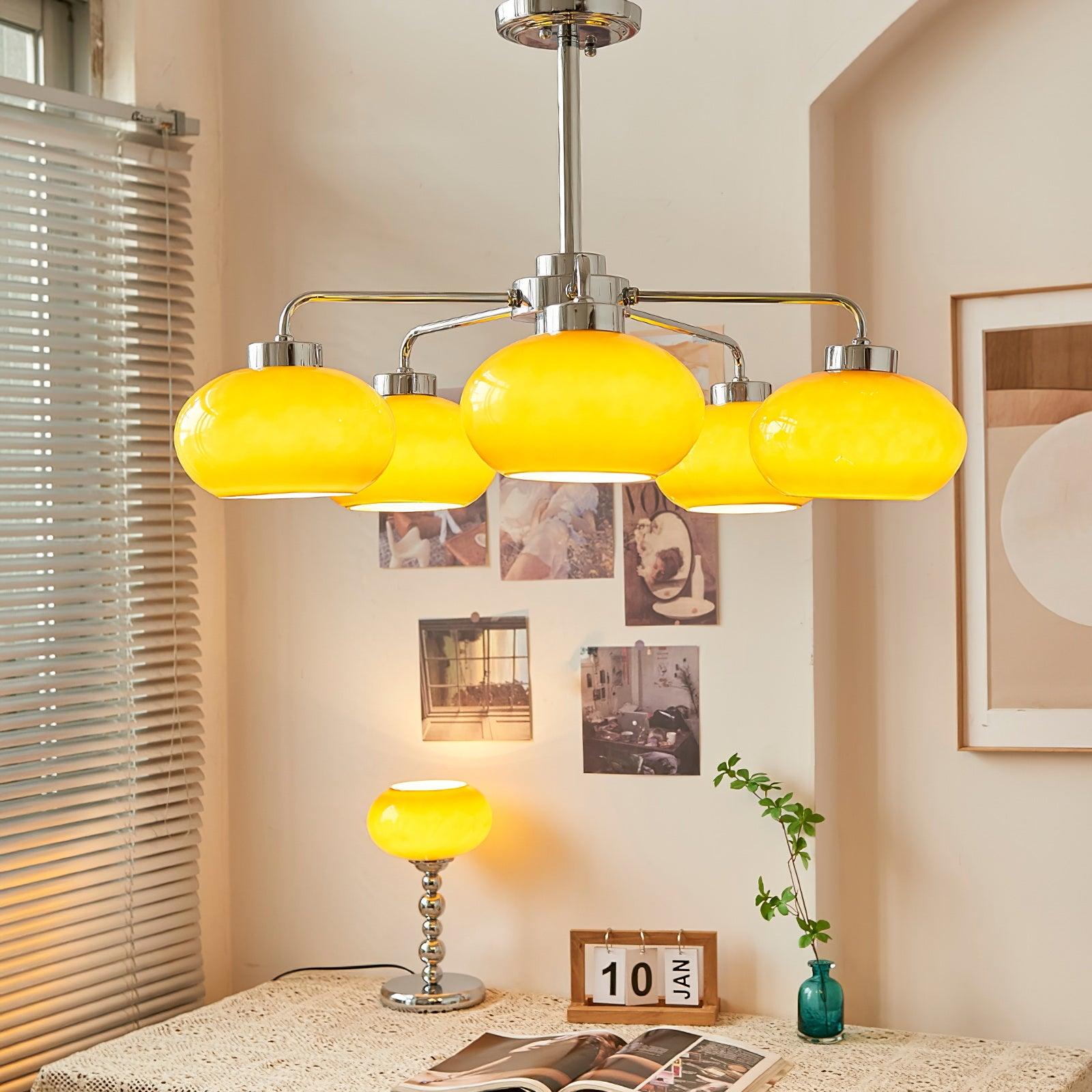 Mid Century Modern Chrome Geometric Chandelier with Oval Glass Shades for Living Room Lighting
