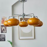 Mid Century Modern Chrome Geometric Chandelier with Oval Glass Shades for Living Room Lighting