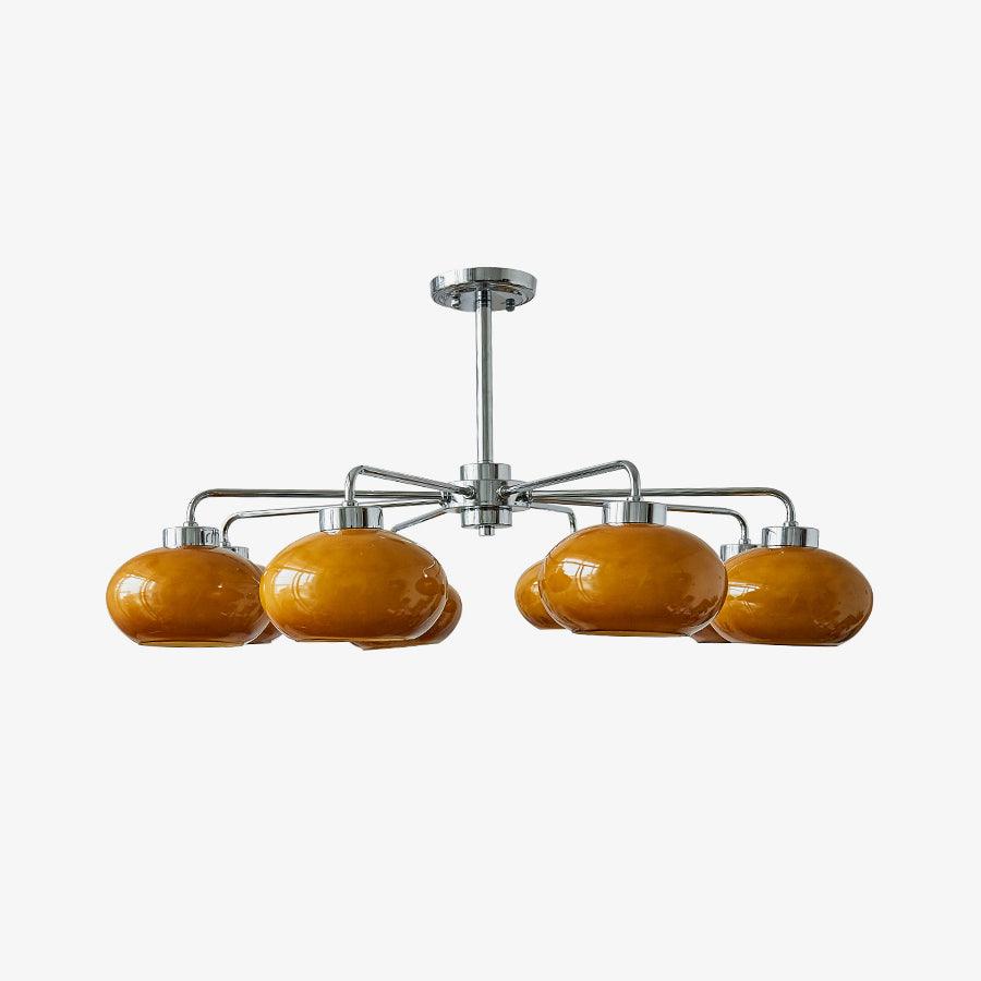 Mid Century Modern Chrome Geometric Chandelier with Oval Glass Shades for Living Room Lighting