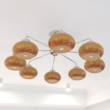 Mid Century Modern Chrome Geometric Chandelier with Oval Glass Shades for Living Room Lighting