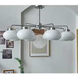 Mid Century Modern Chrome Geometric Chandelier with Oval Glass Shades for Living Room Lighting