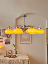 Mid Century Modern Chrome Geometric Chandelier with Oval Glass Shades for Living Room Lighting