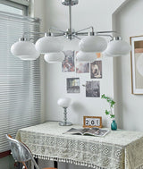 Mid Century Modern Chrome Geometric Chandelier with Oval Glass Shades for Living Room Lighting
