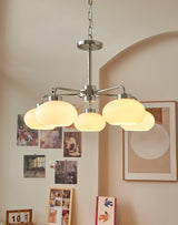 Mid Century Modern Chrome Geometric Chandelier with Oval Glass Shades for Living Room Lighting