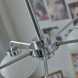 Mid Century Modern Chrome Geometric Chandelier with Oval Glass Shades for Living Room Lighting
