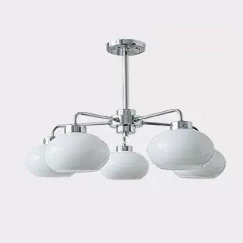 Mid Century Modern Chrome Geometric Chandelier with Oval Glass Shades for Living Room Lighting