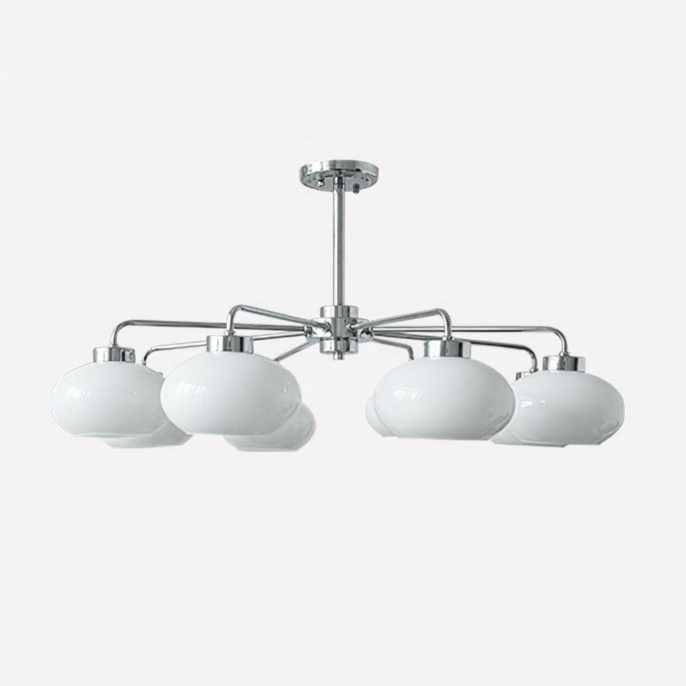 Mid Century Modern Chrome Geometric Chandelier with Oval Glass Shades for Living Room Lighting