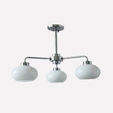 Mid Century Modern Chrome Geometric Chandelier with Oval Glass Shades for Living Room Lighting