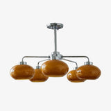 Mid Century Modern Chrome Geometric Chandelier with Oval Glass Shades for Living Room Lighting