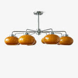 Mid Century Modern Chrome Geometric Chandelier with Oval Glass Shades for Living Room Lighting