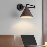 Mid Century Modern Cone Swing Arm Wall Sconce Adjustable Wood Grain Finish Bedside Lamp