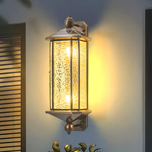 Mid Century Modern Copper Outdoor Wall Sconce with Water Glass Shade and 3 Color Dimming Modes