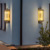 Mid Century Modern Copper Outdoor Wall Sconce with Water Glass Shade and 3 Color Dimming Modes