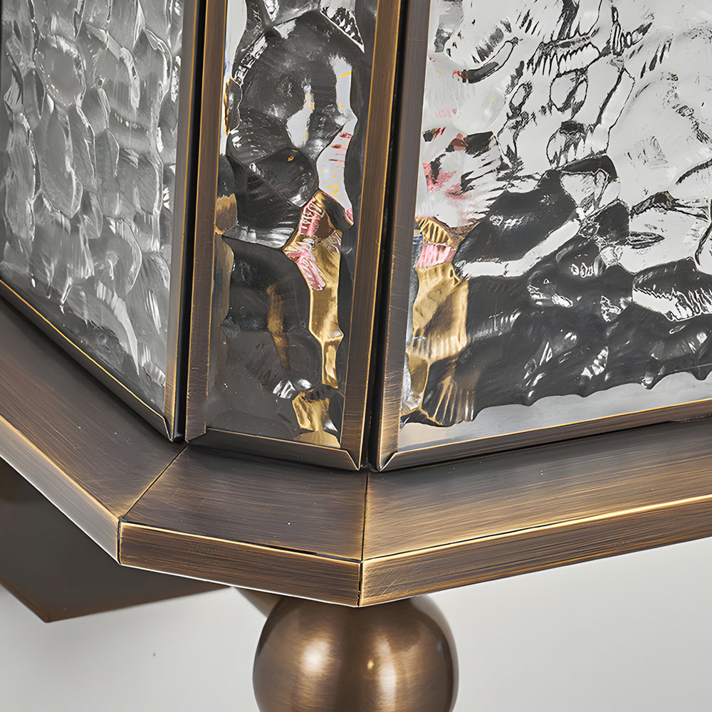 Mid Century Modern Copper Outdoor Wall Sconce with Water Glass Shade and 3 Color Dimming Modes