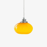 Mid Century Modern Dark Orange Glass Oval Persimmon Pendant Light Chrome Finish