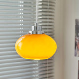 Mid Century Modern Dark Orange Glass Oval Persimmon Pendant Light Chrome Finish