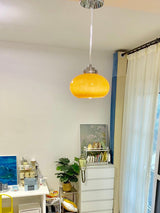 Mid Century Modern Dark Orange Glass Oval Persimmon Pendant Light Chrome Finish