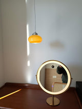 Mid Century Modern Dark Orange Glass Oval Persimmon Pendant Light Chrome Finish