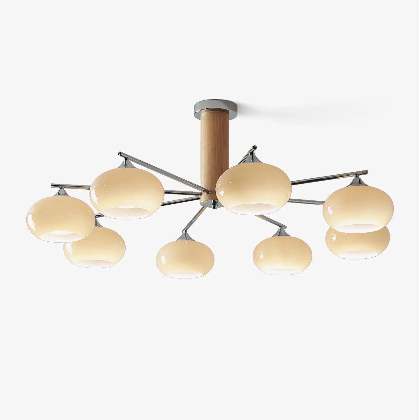 Mid Century Modern Glass Persimmon Chandelier Elliptical Pendant Light Fixture
