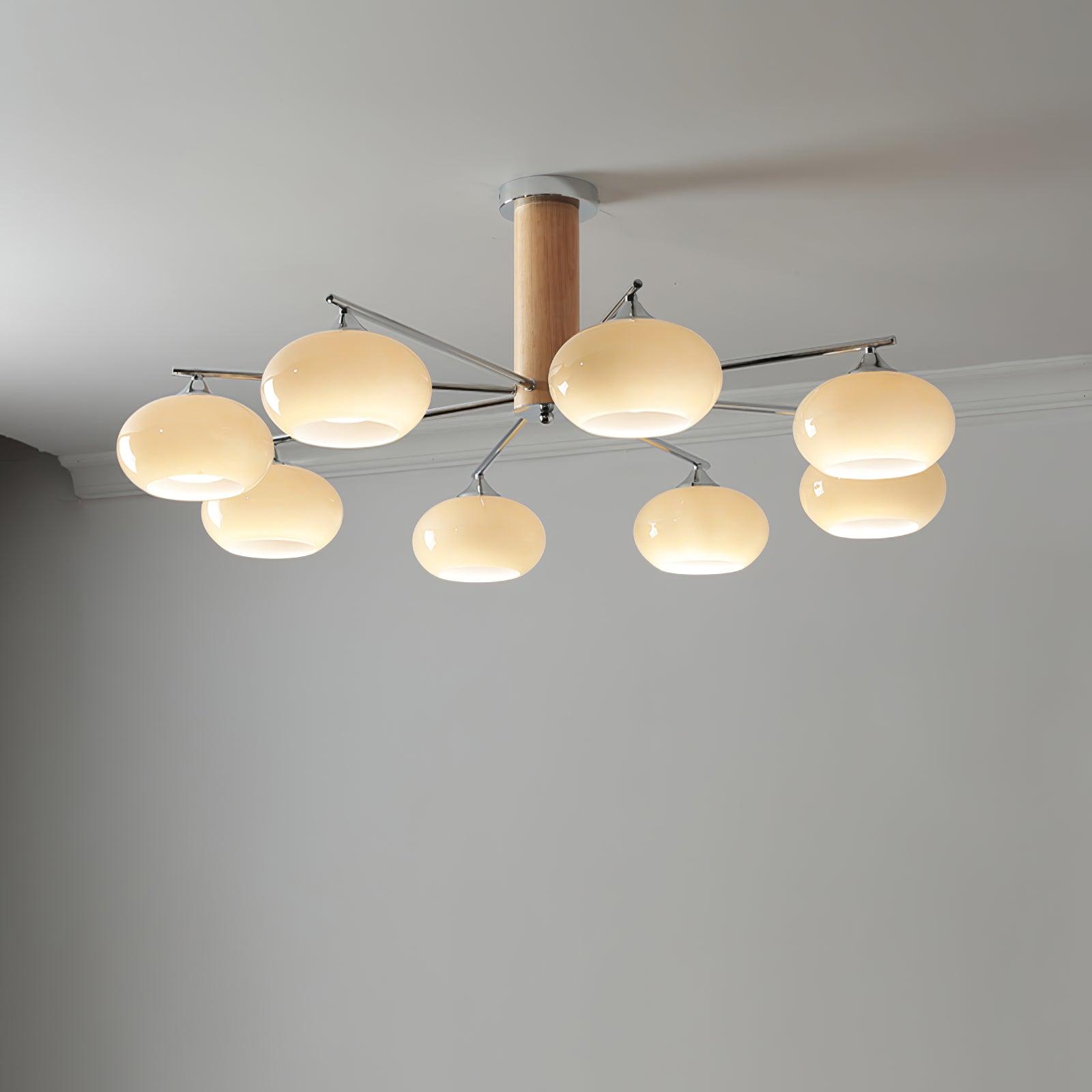 Mid Century Modern Glass Persimmon Chandelier Elliptical Pendant Light Fixture
